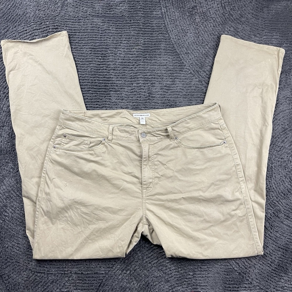 Peter Millar Men's 38x33 Khaki Cotton Stretch 5-Pocket Pants Casual Golf Chino